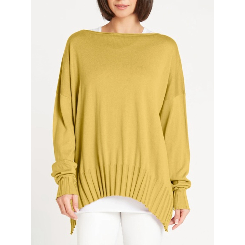 Planet by Lauren G Butter Yellow Chartruese Pima Cotton Boatneck Rib Sweater O/S